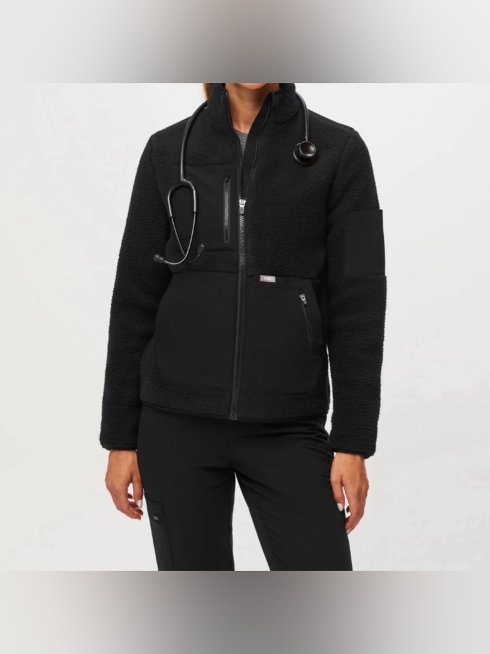 Figs Black Sherpa On Shift Zip-Up Jacket